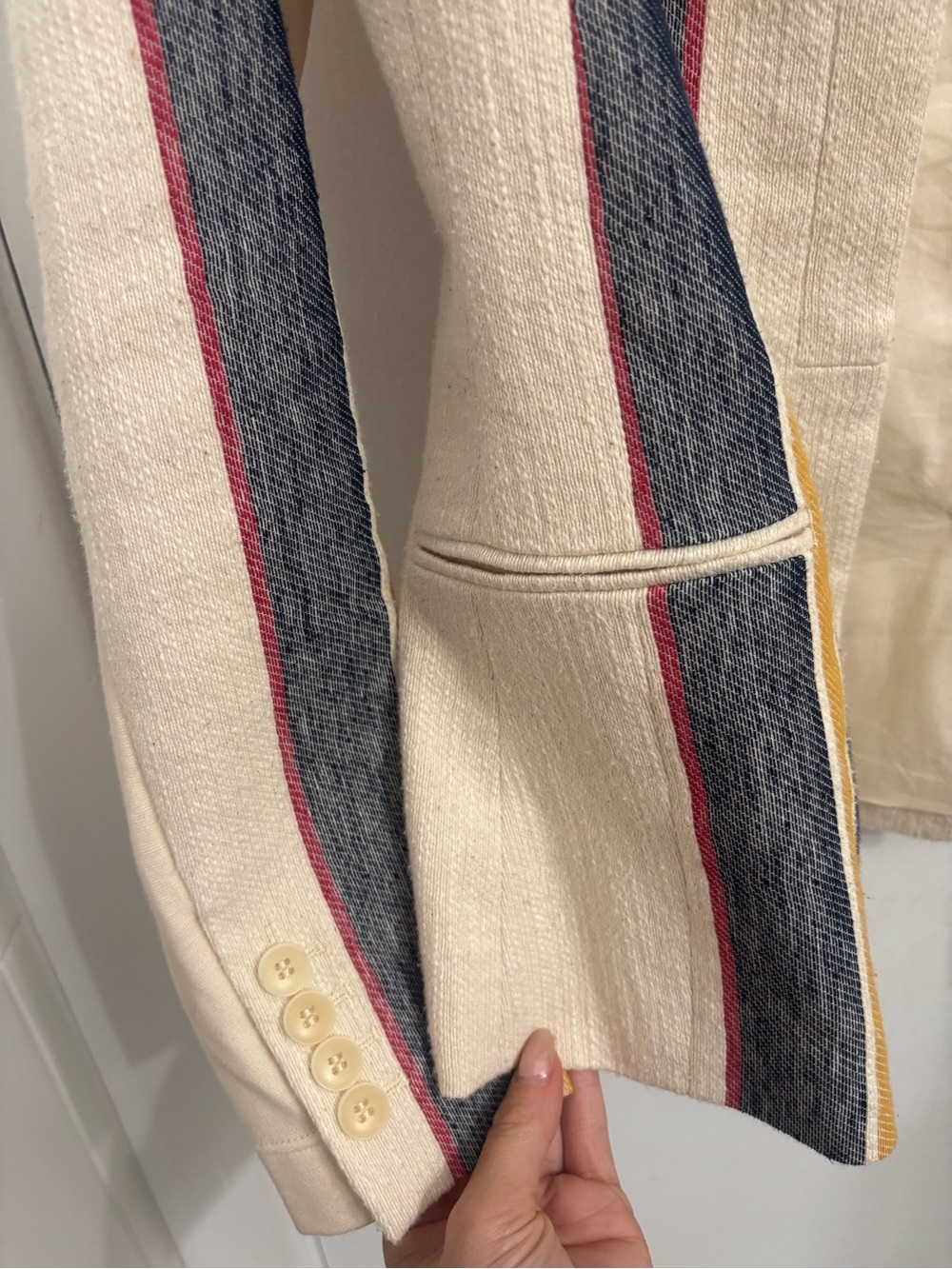 BCBGMaxAzria Cream Blazer with Navy, Mustard & Pink Stripes - Picture 5 of 5
